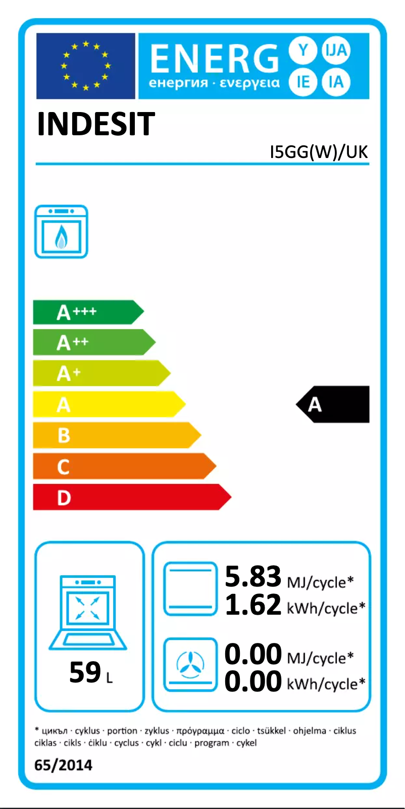 Page n°1 - Label énergétique Indesit I5GGWUK
