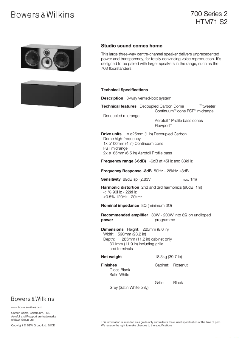 Página 1 del manual Ficha técnica Bowers & Wilkins HTM71 S2