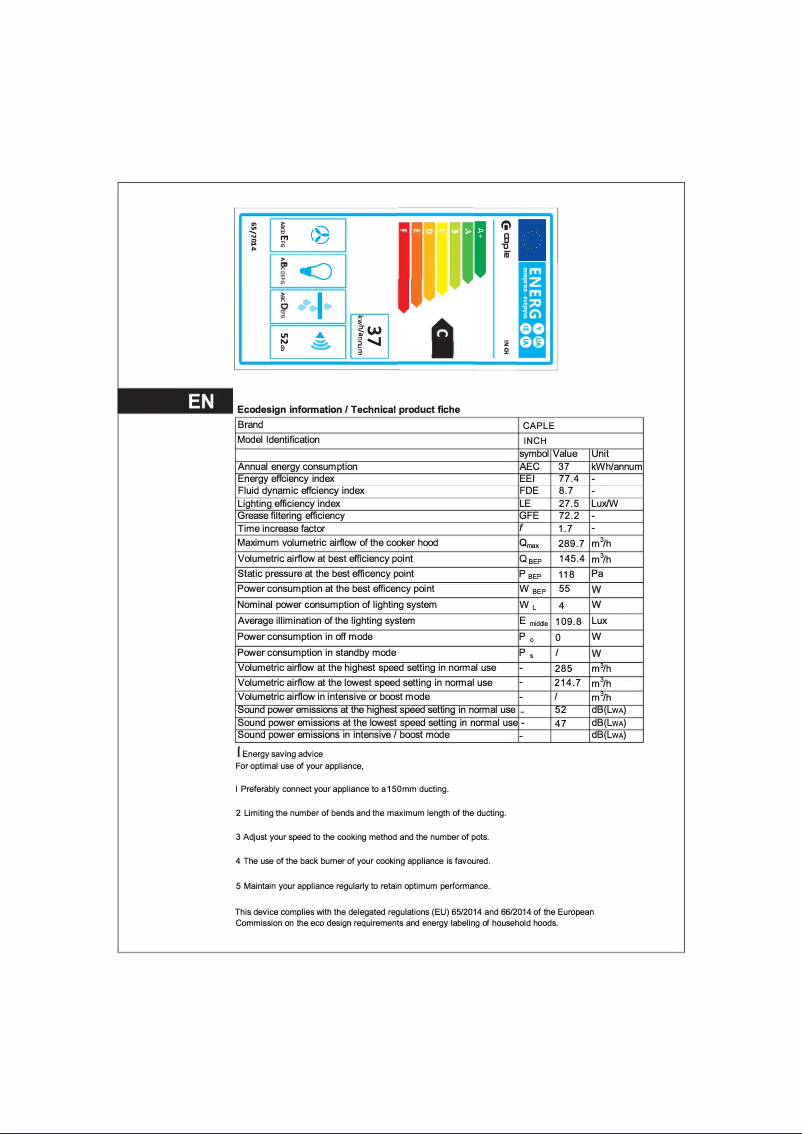 Page n°1 - Fiche technique Caple INCH