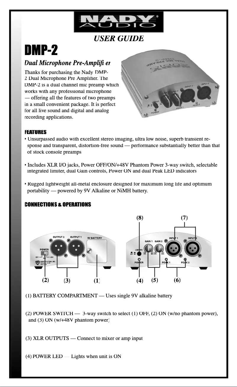 Page 1 de la notice Manuel utilisateur Nady Systems DMP-2