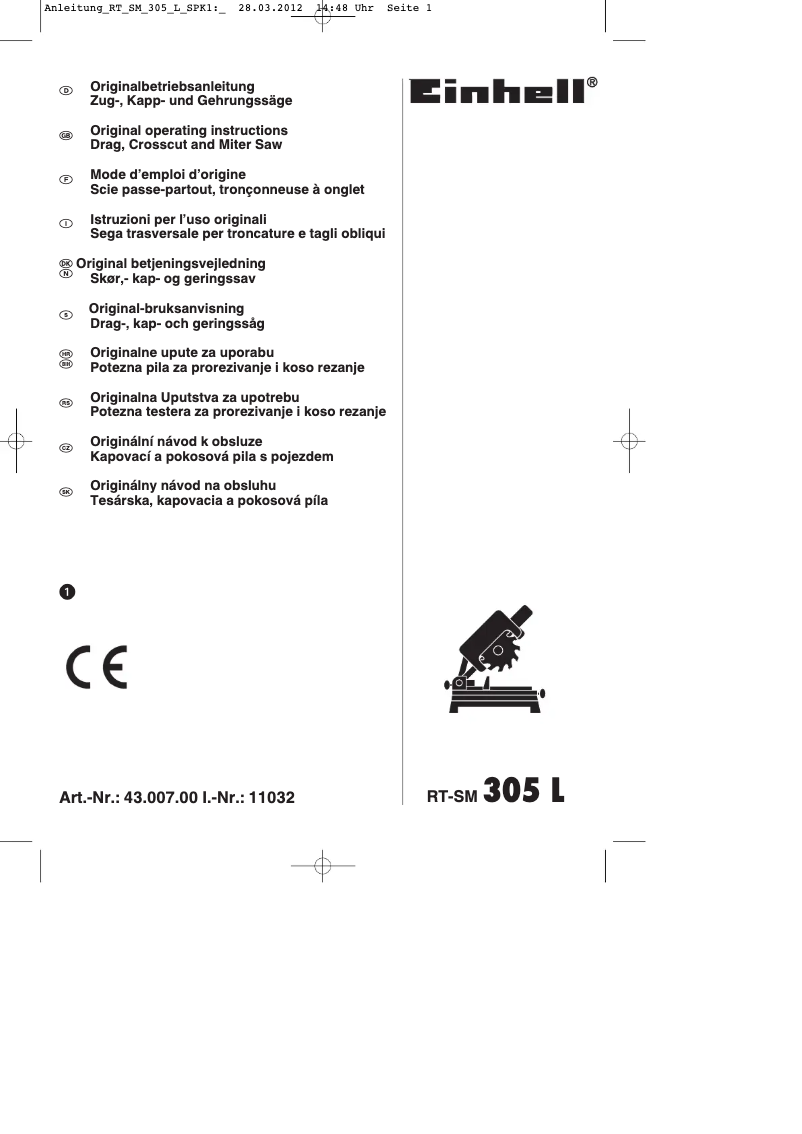 Page 1 de la notice Mode d'emploi Einhell RT-SM 305 L