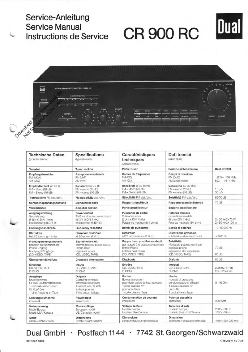 Page n°1 - Manuel utilisateur Dual CR 900