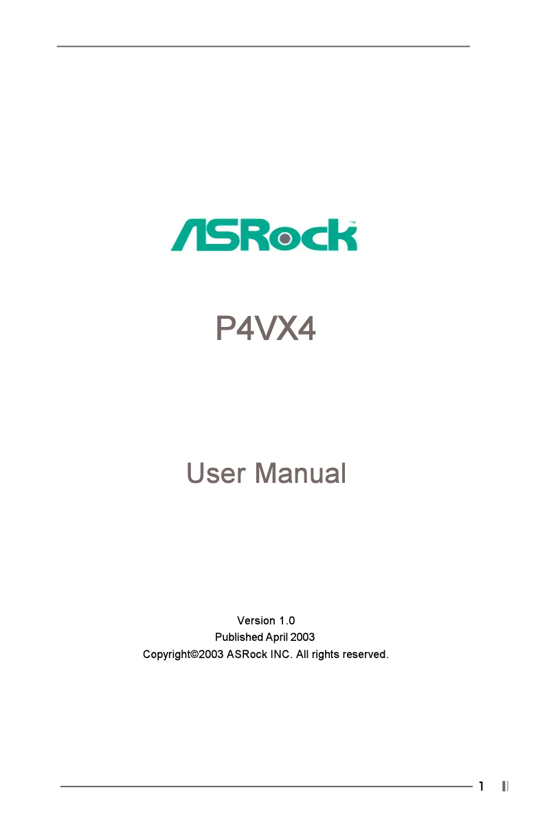 Page n°1 - Manuel utilisateur Asrock P4VX4