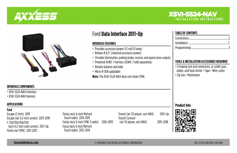 Page n°1 - Manuel utilisateur Metra XSVI-5524-NAV