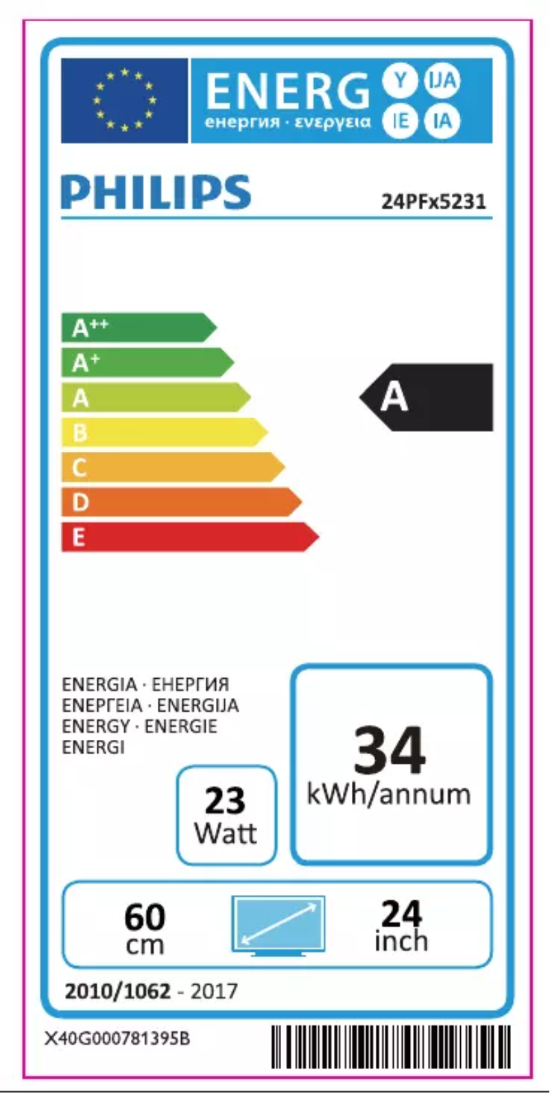 Page 1 de la notice Label énergétique Philips 24PFS5231