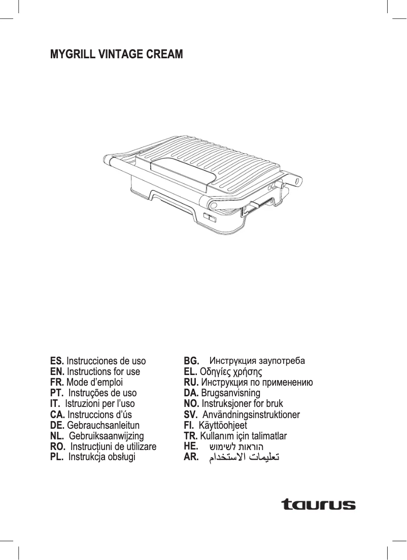 Page n°1 - Manuel utilisateur Taurus MyGrill Vintage