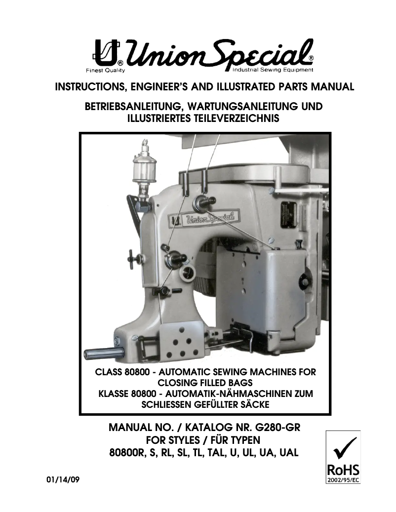 Page 1 de la notice Manuel utilisateur Union Special 80800S