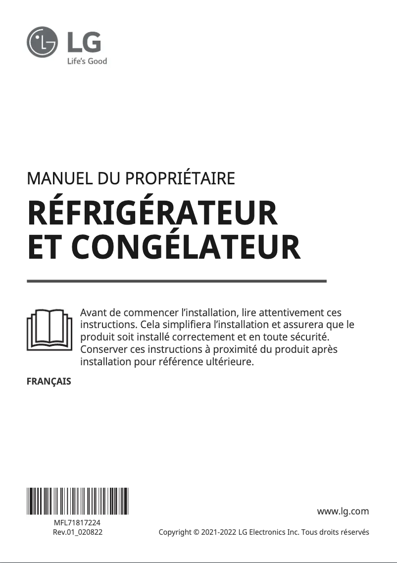 Image de la première page du manuel de l'appareil GR-B332PLGB