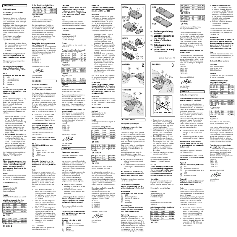 Page 1 de la notice Manuel utilisateur Hormann HSE2-868-BS