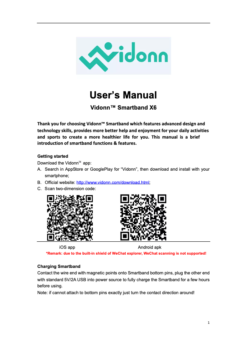 Page 1 de la notice Manuel utilisateur Vidonn X6