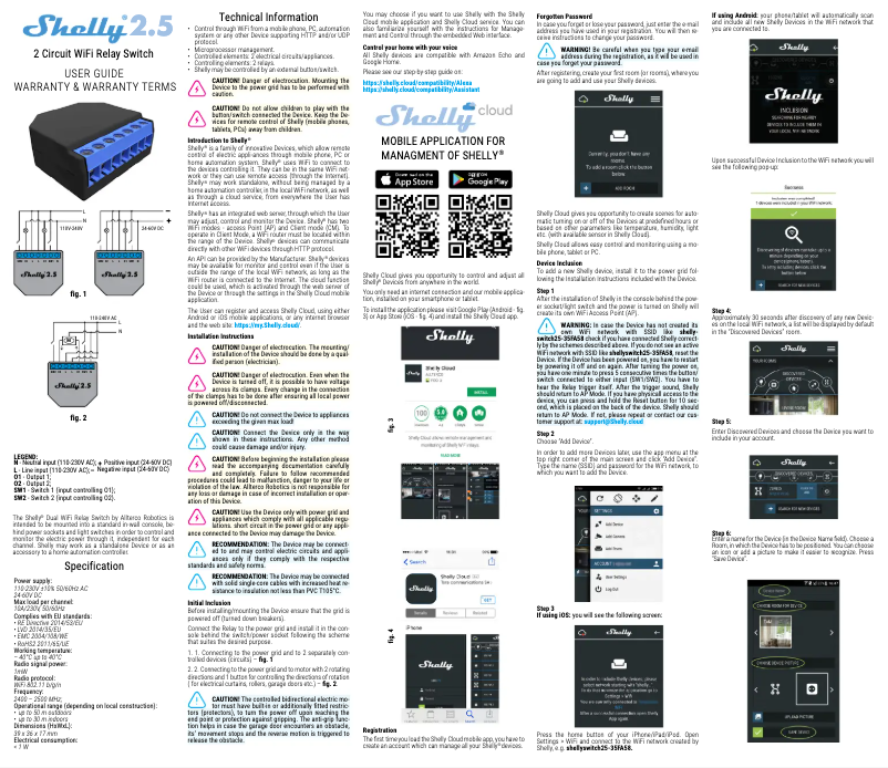 Page n°1 - Manuel utilisateur Shelly 2.5