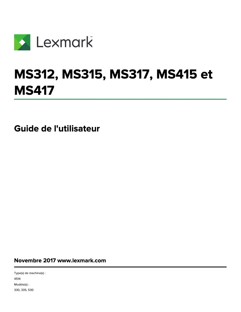 Page 1 de la notice Manuel utilisateur Lexmark MS315