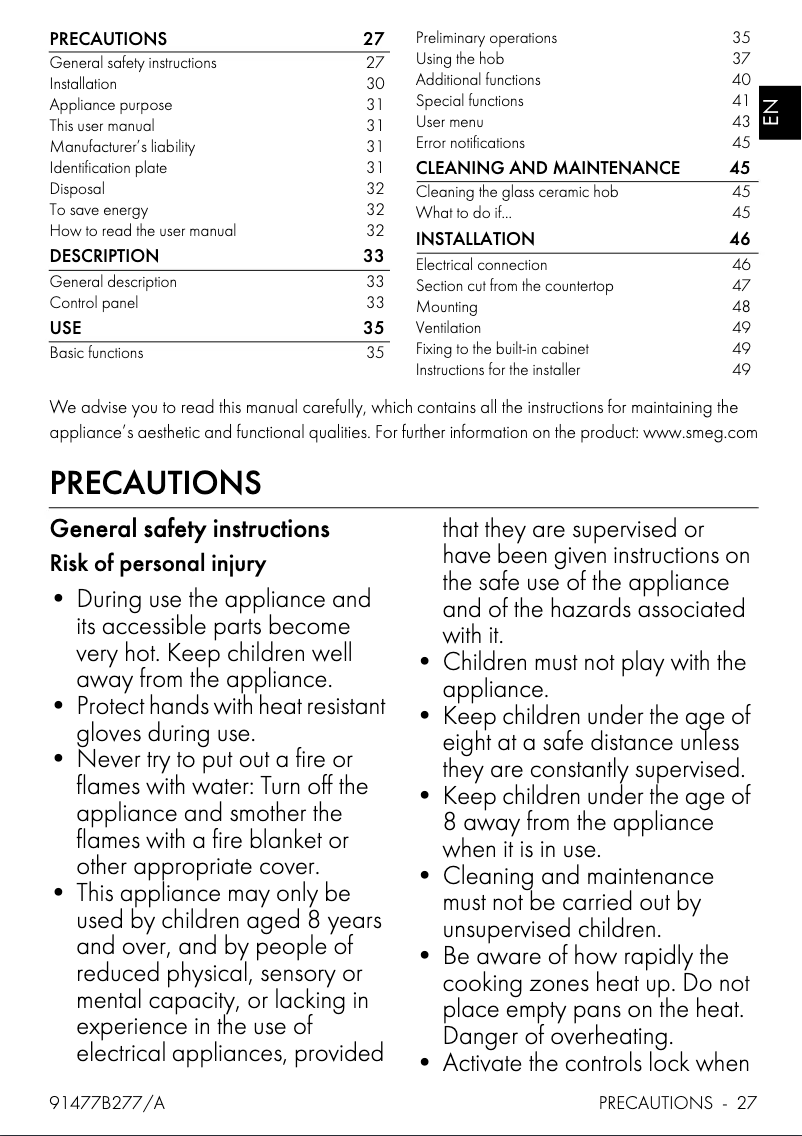 Page n°1 - Manuel utilisateur Smeg SI1M4844D