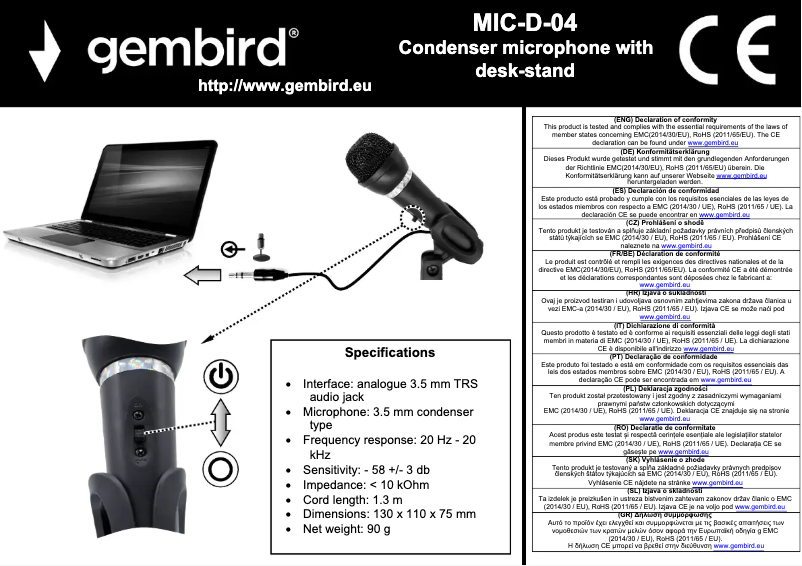 Page n°1 - Manuel utilisateur Gembird MIC-D-04