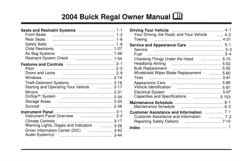 Page 1 de la notice Manuel utilisateur Buick LaCrosse (2004)
