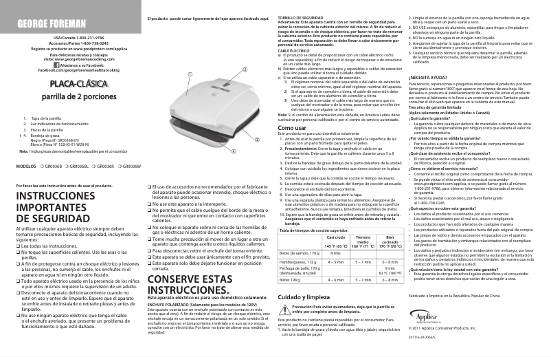 Page 1 of the manual User Manual Applica GR0036B