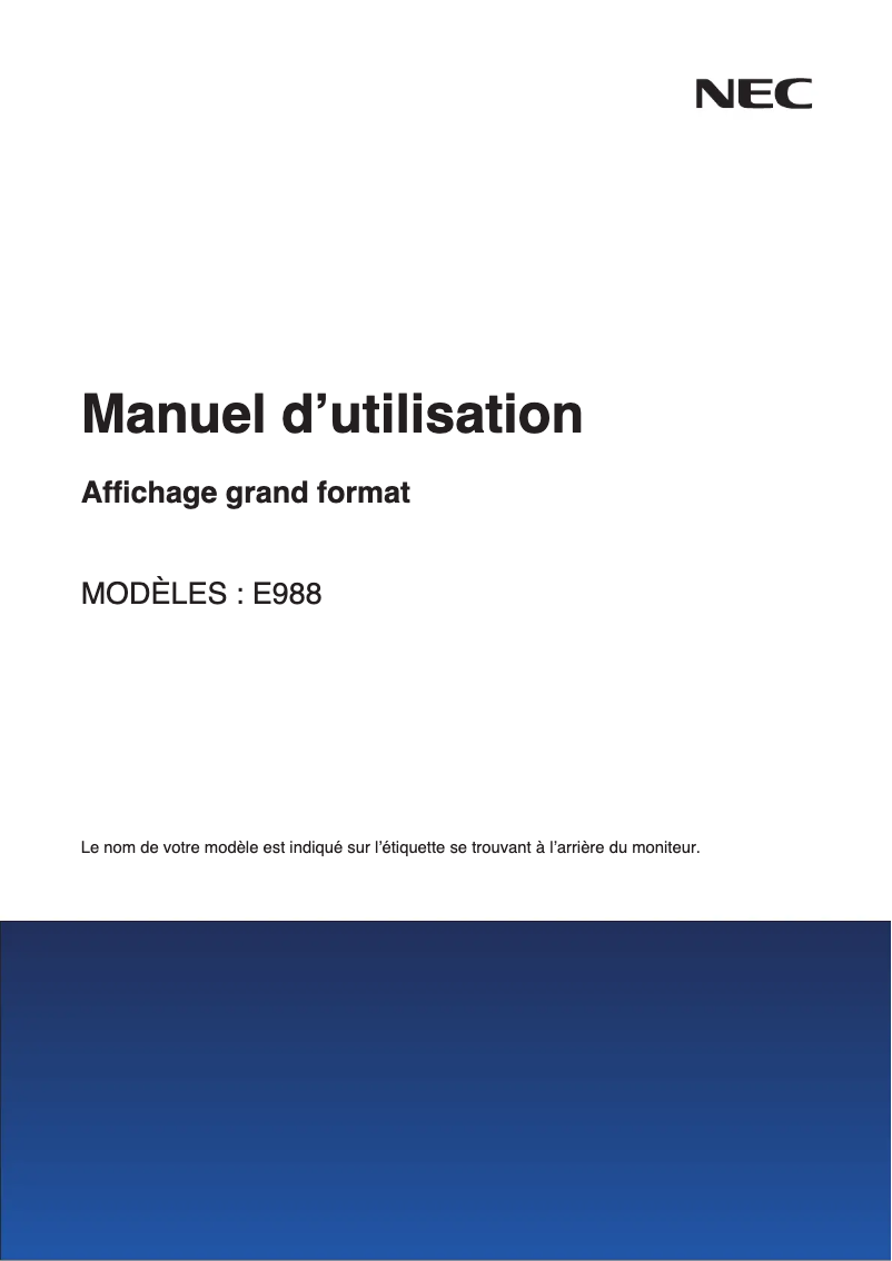 Page 1 de la notice Manuel utilisateur NEC MultiSync E988