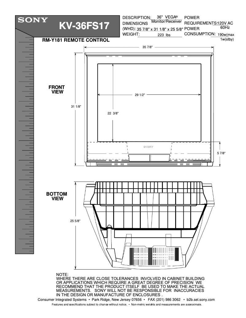 Page 1 de la notice Guide d'installation Sony KV-36FS17