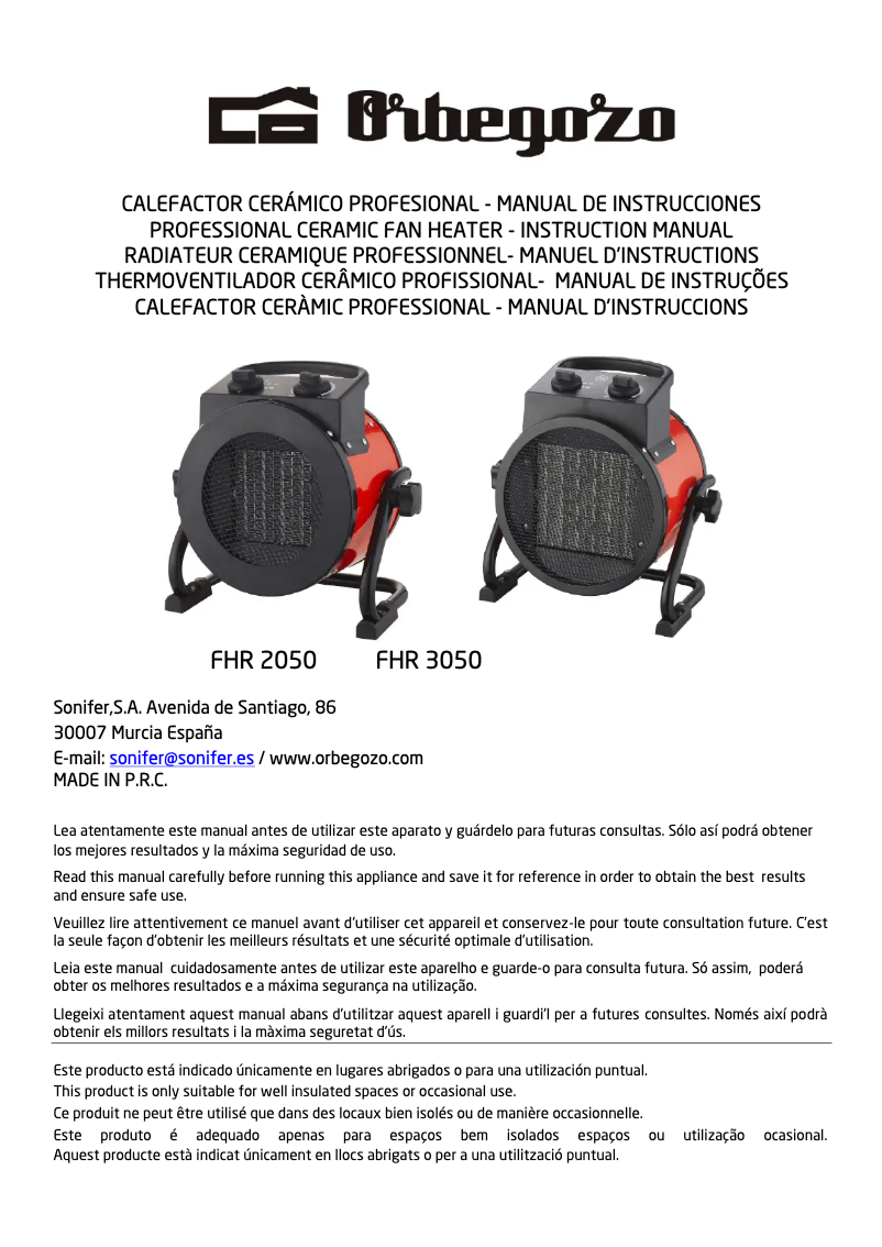 Page 1 de la notice Manuel utilisateur Orbegozo FHR 3050