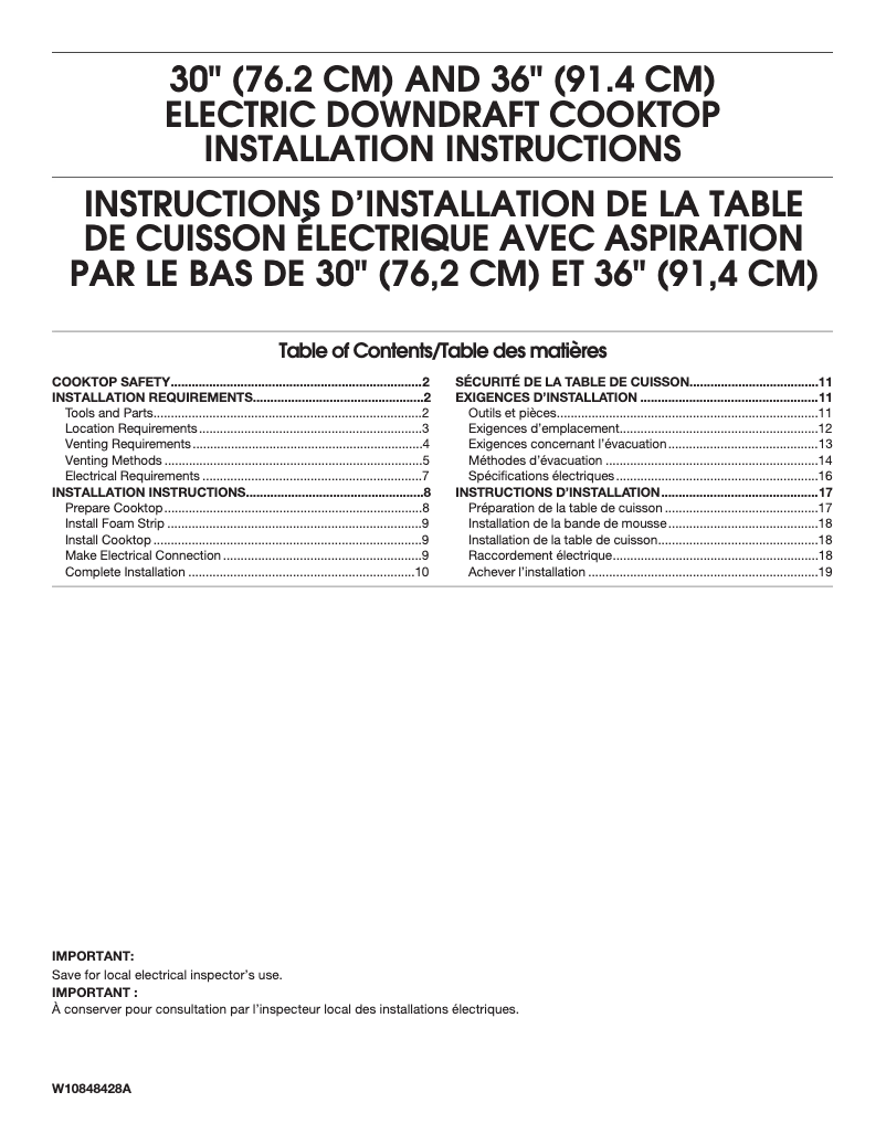 Page n°1 - Guide d'installation JennAir JED4430KS