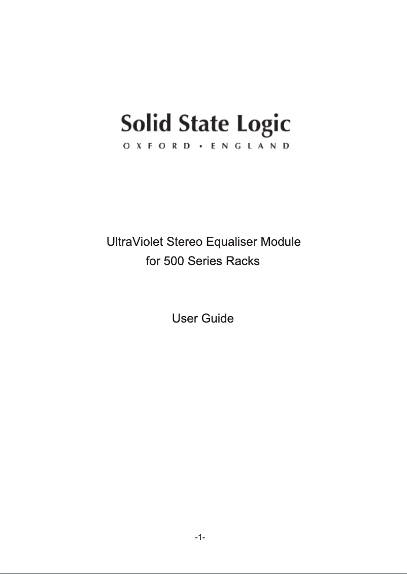 Page n°1 - Manuel utilisateur Solid State Logic UV EQ 500