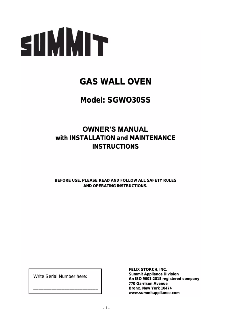 Image de la première page du manuel de l'appareil SGWO30SS
