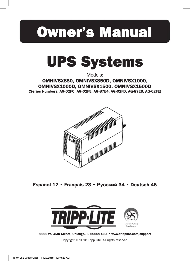 Page n°1 - Manuel utilisateur Tripp Lite OMNIVSX1500