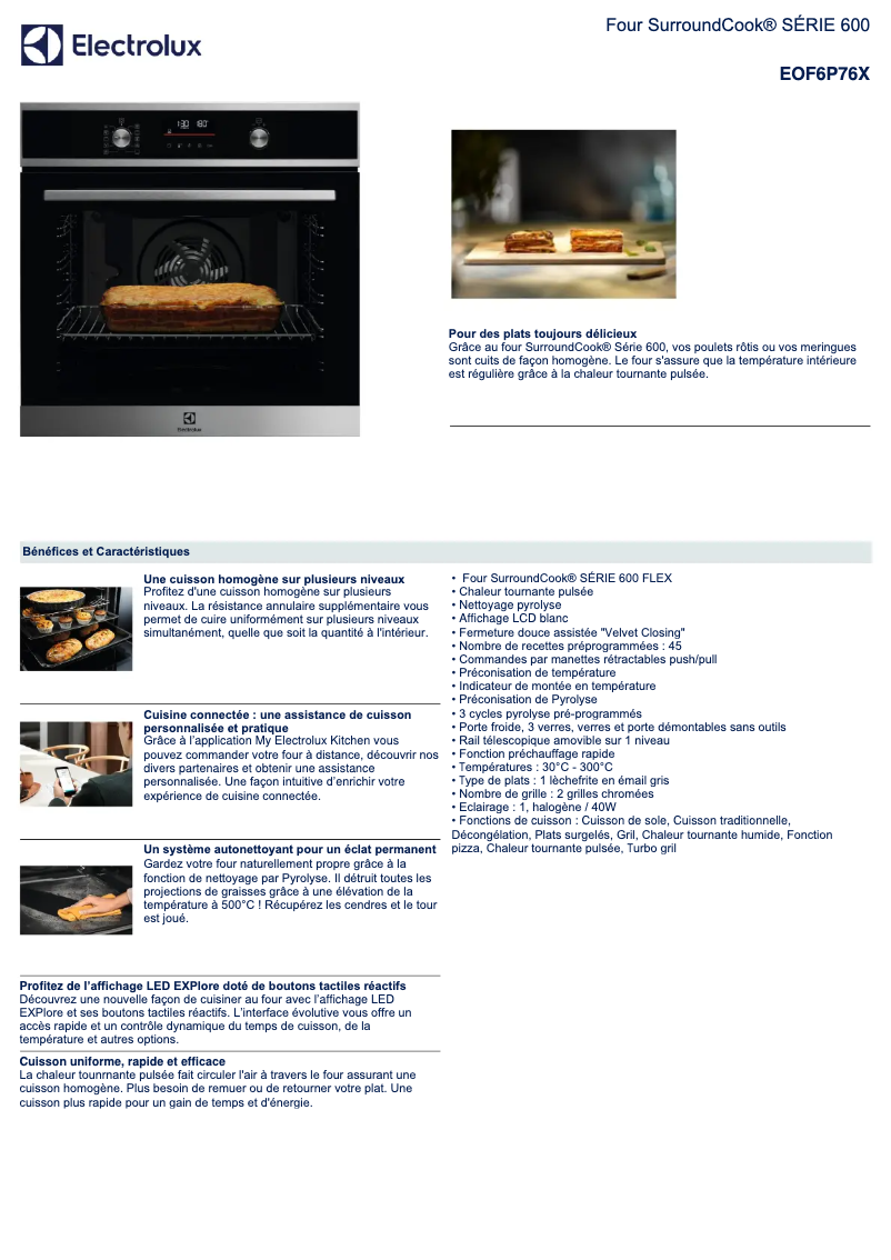 Page 1 de la notice Fiche technique Electrolux EOF6P76X