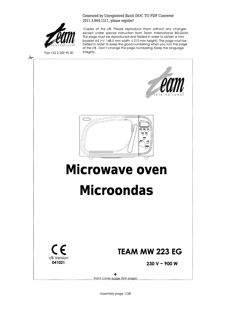 Page n°1 - Manuel utilisateur Team MW 223