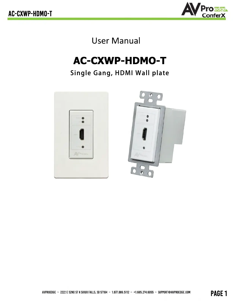 Page n°1 - Manuel utilisateur AVPro Edge AC-CXWP-HDMO-T