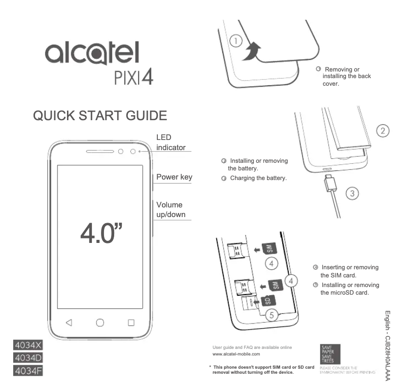 Page 1 de la notice Guide de démarrage rapide Alcatel OneTouch Pixi 4