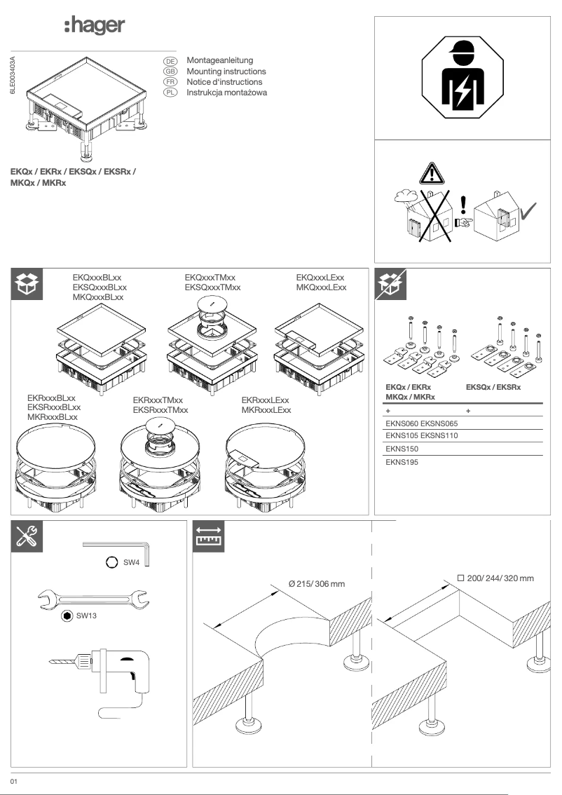 Page 1 de la notice Manuel utilisateur Hager EKSR060TM25