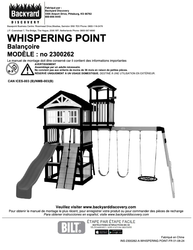 Page n°1 - Manuel utilisateur Backyard Discovery Whispering Point