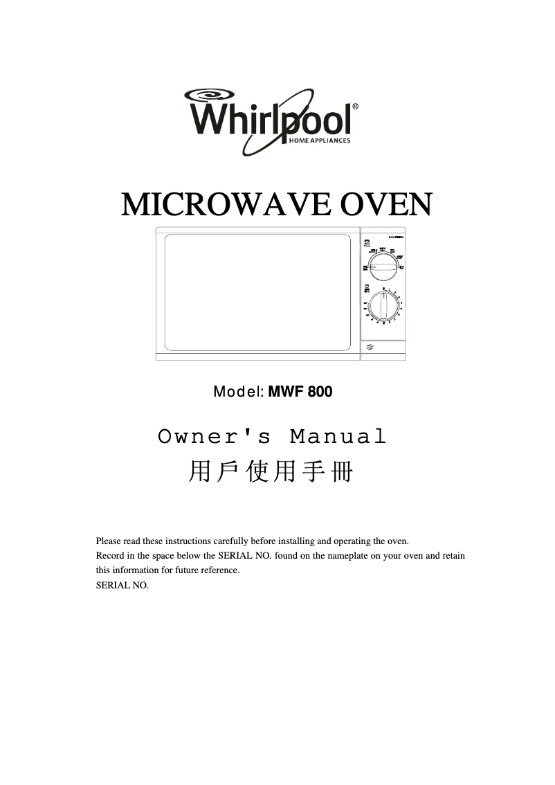 Página 1 del manual Manual de usuario Whirlpool MWF800