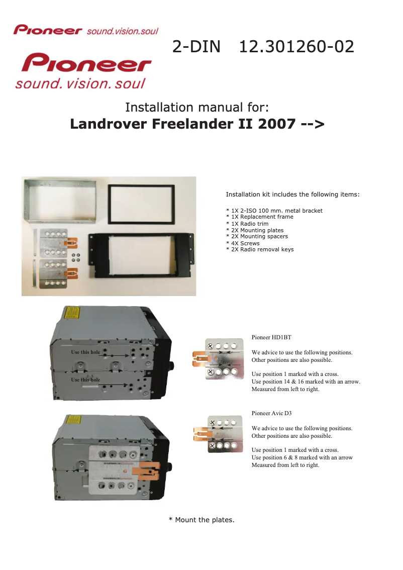 Page 1 de la notice Manuel utilisateur Pioneer 12.301260-02