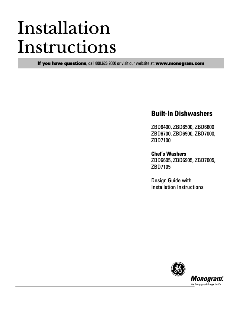 Page 1 de la notice Guide d'installation GE ZBD6900GSS