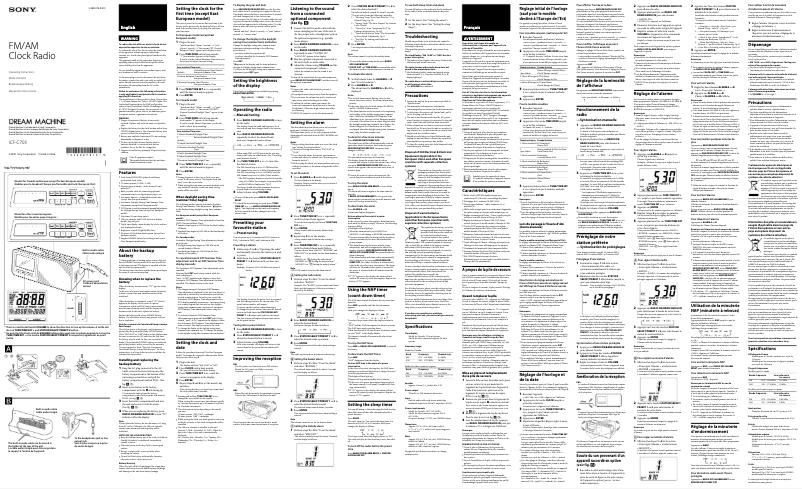 Page 1 de la notice Manuel utilisateur Sony ICF-C705