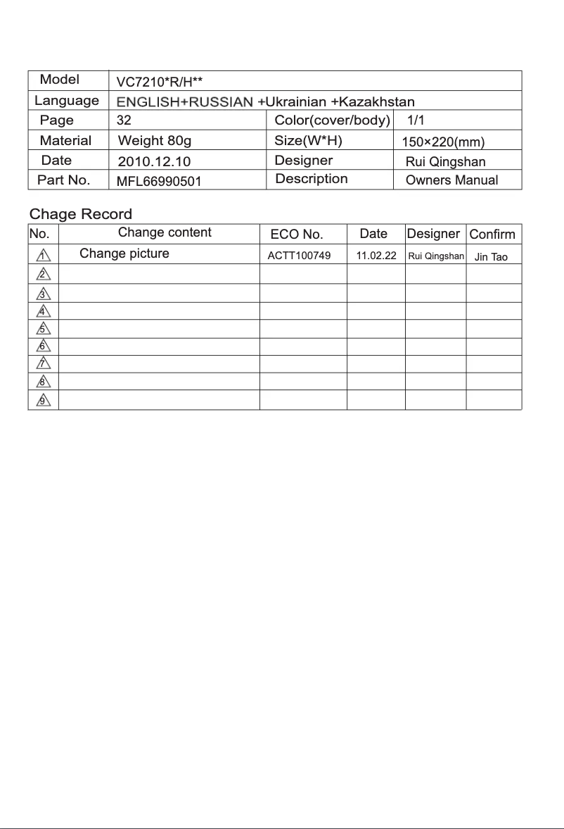 Page n°1 - Manuel utilisateur LG V-K72104HUA