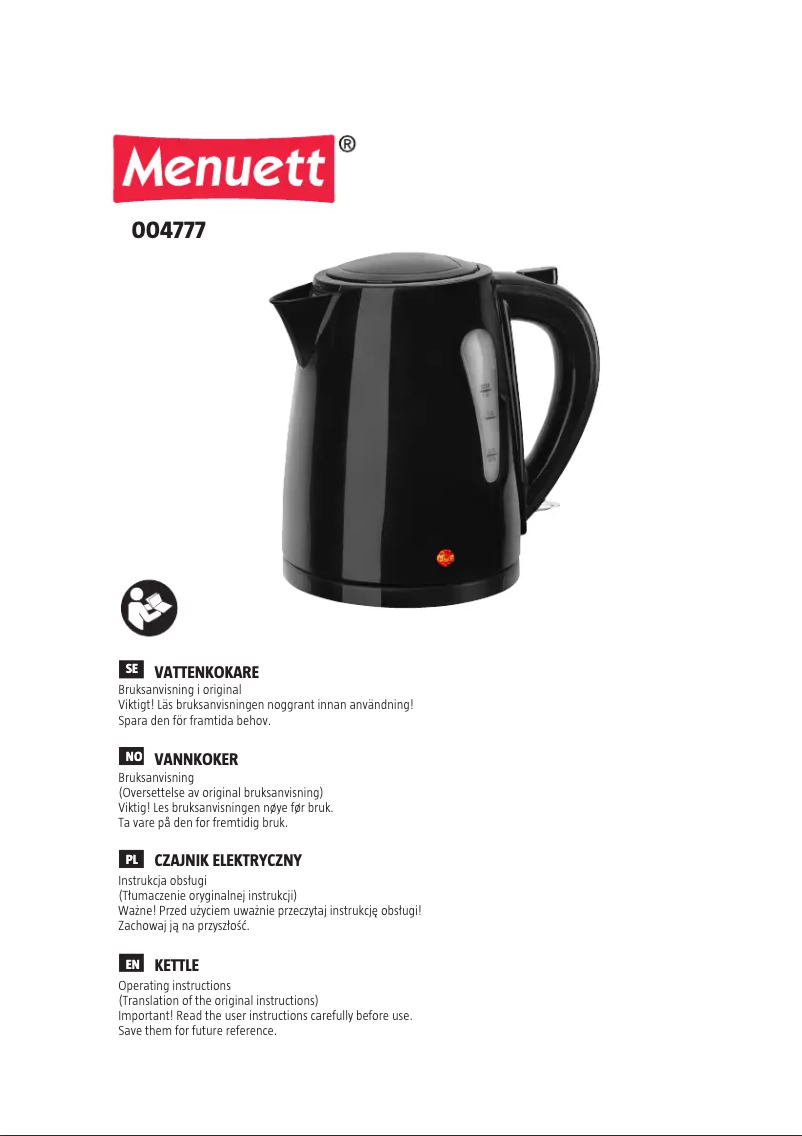 Page 1 de la notice Manuel utilisateur Menuett 004-777