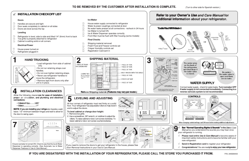 Page n°1 - Guide d'installation Frigidaire FRS26F4CW