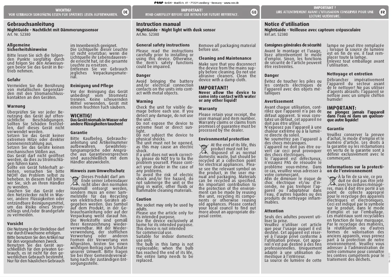 Image de la première page du manuel de l'appareil Nightguide 52380