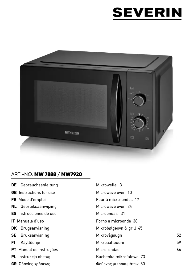 Page 1 de la notice Manuel utilisateur Severin MW 7888