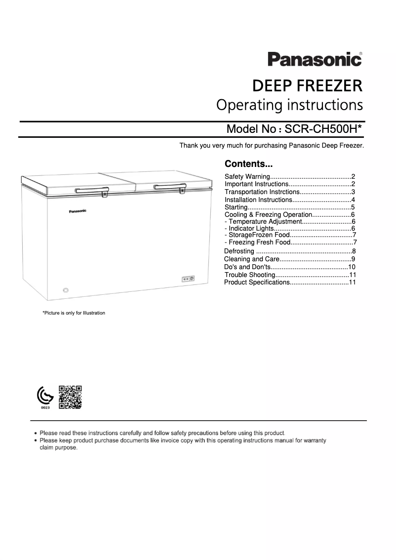 Page 1 de la notice Manuel utilisateur Panasonic SCR-CH500H4