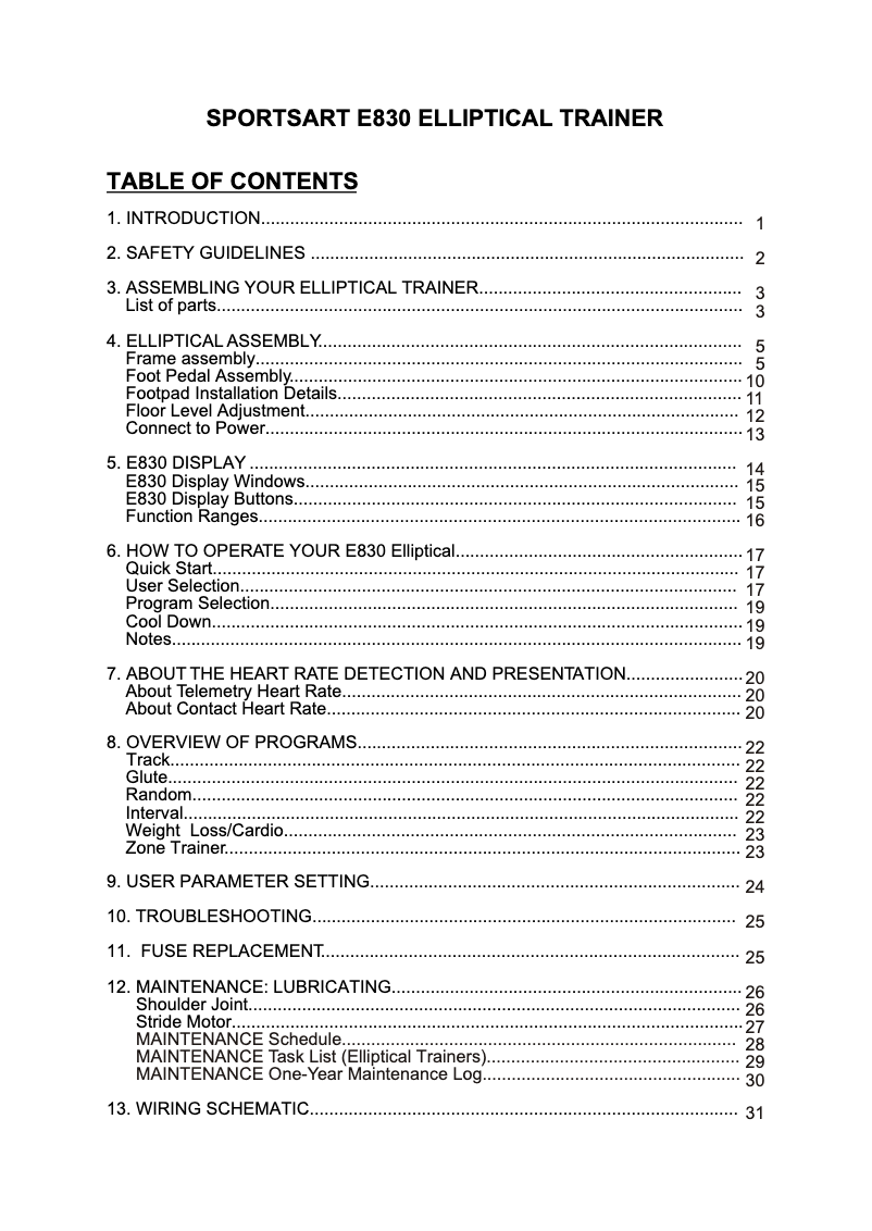 Page 1 de la notice Manuel utilisateur SportsArt E830