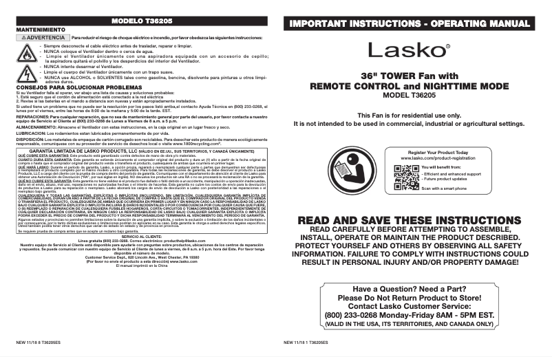 Page 1 de la notice Manuel utilisateur Lasko T36205