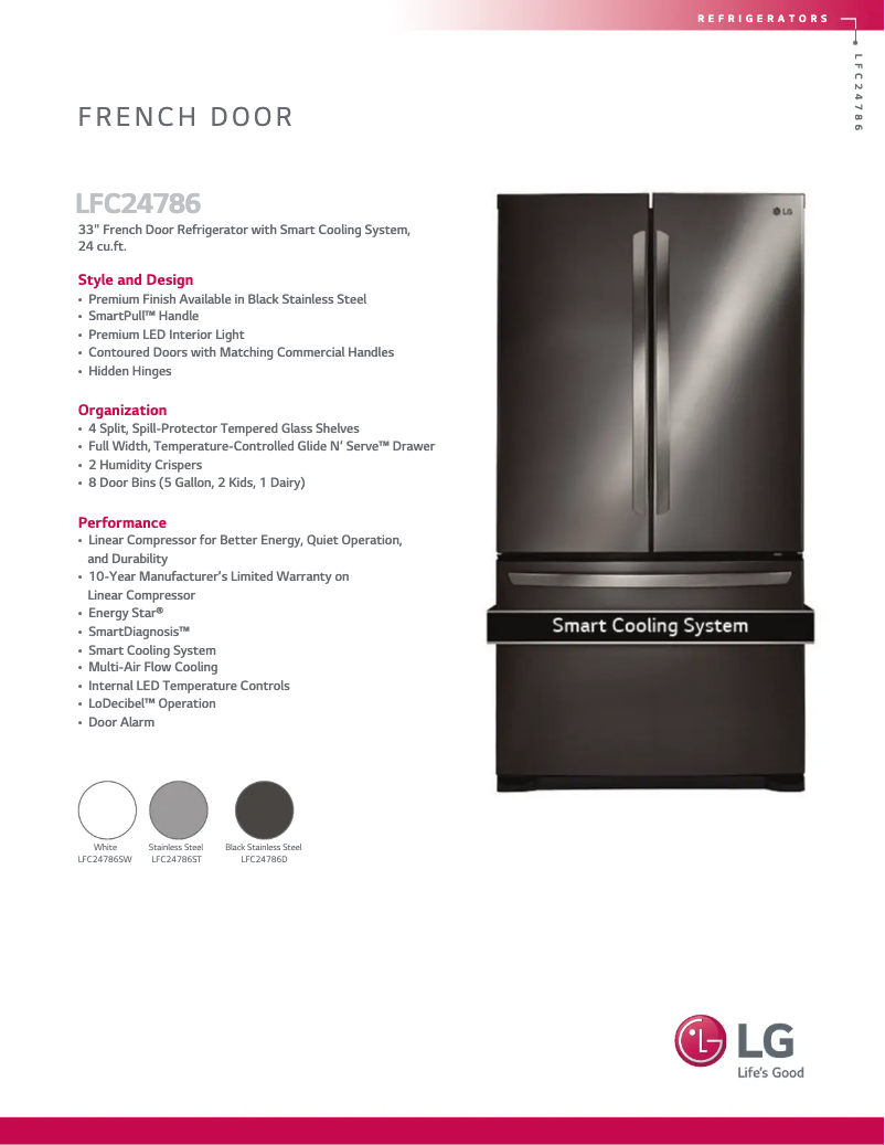 Page 1 de la notice Fiche technique LG LFC24786SD