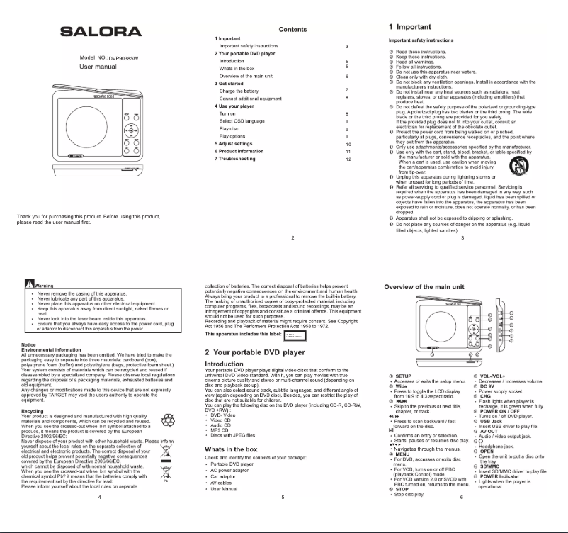 Página 1 del manual Manual de usuario Salora DVP9038SW