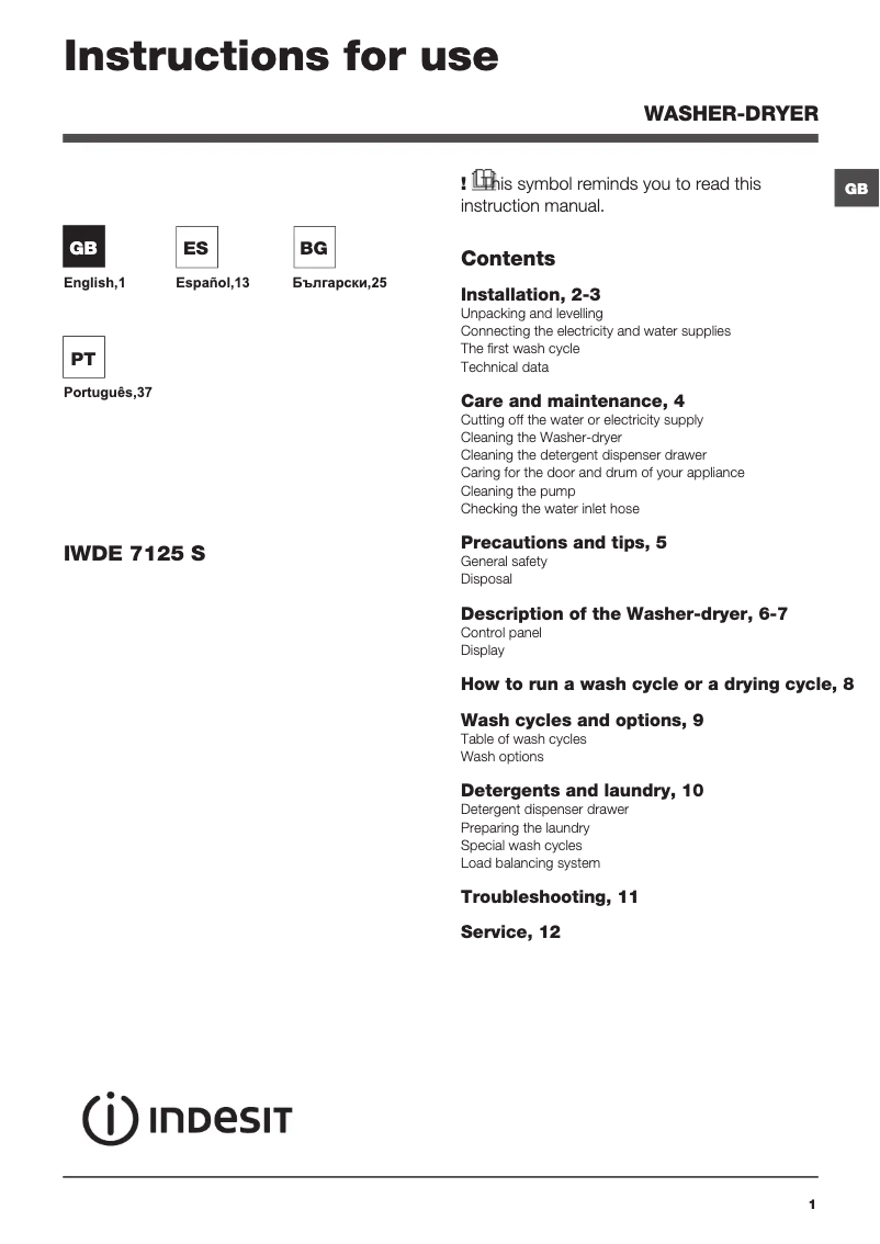 Page n°1 - Manuel utilisateur Indesit IWDE 7125 S (EU)