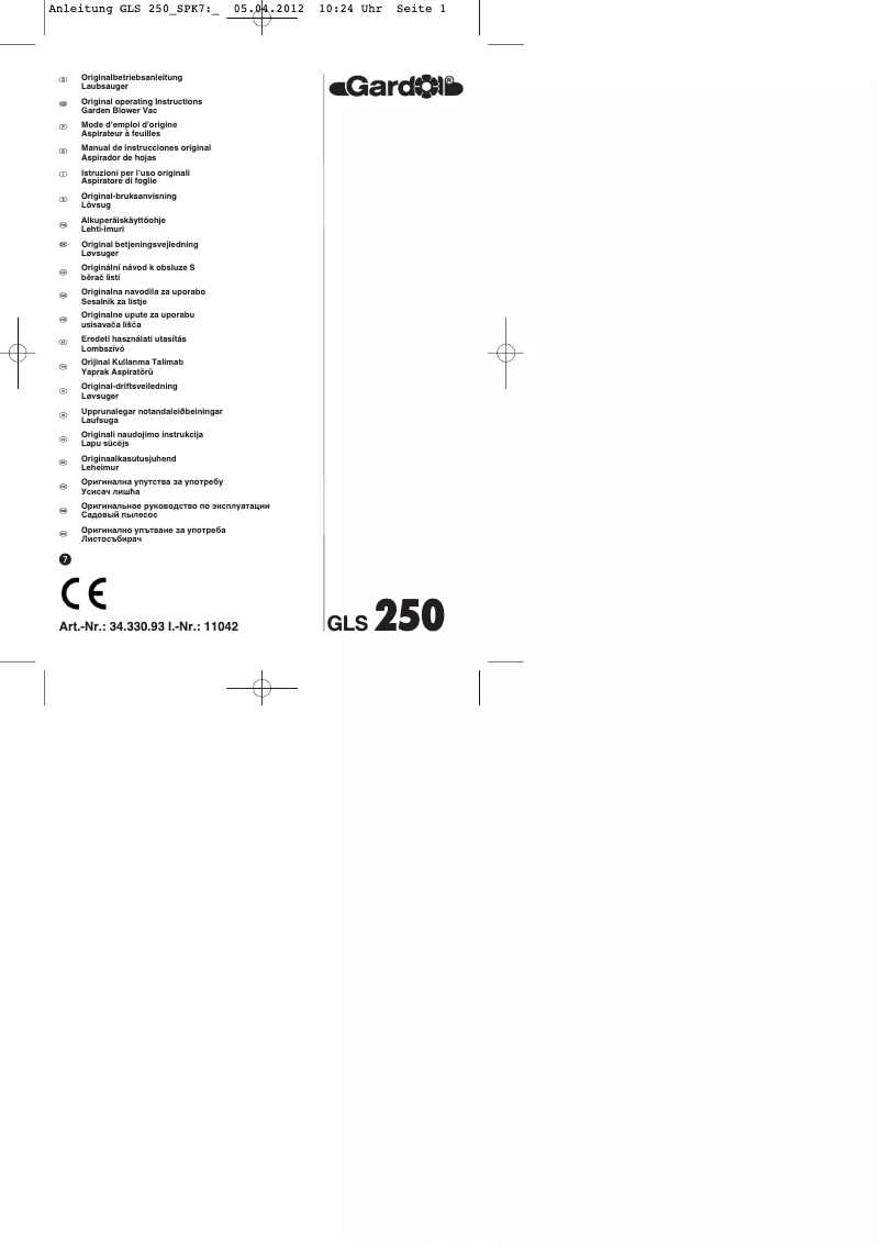 Page 1 de la notice Manuel utilisateur Gardol GLS 250