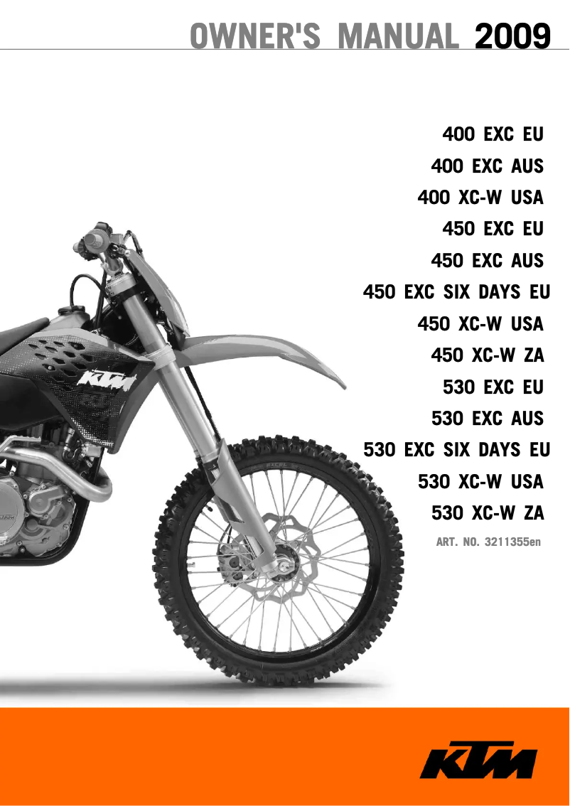 Page 1 de la notice Manuel utilisateur KTM 530 EXC (2009)